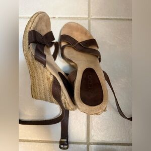 Aldo Tan and Brown Wedge Sandals